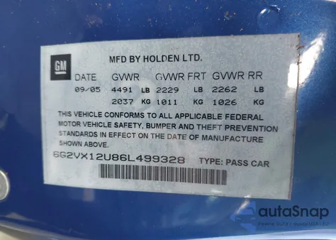 2006 Pontiac Gto from USA, damaged, VIN 6G2VX12U86L499328